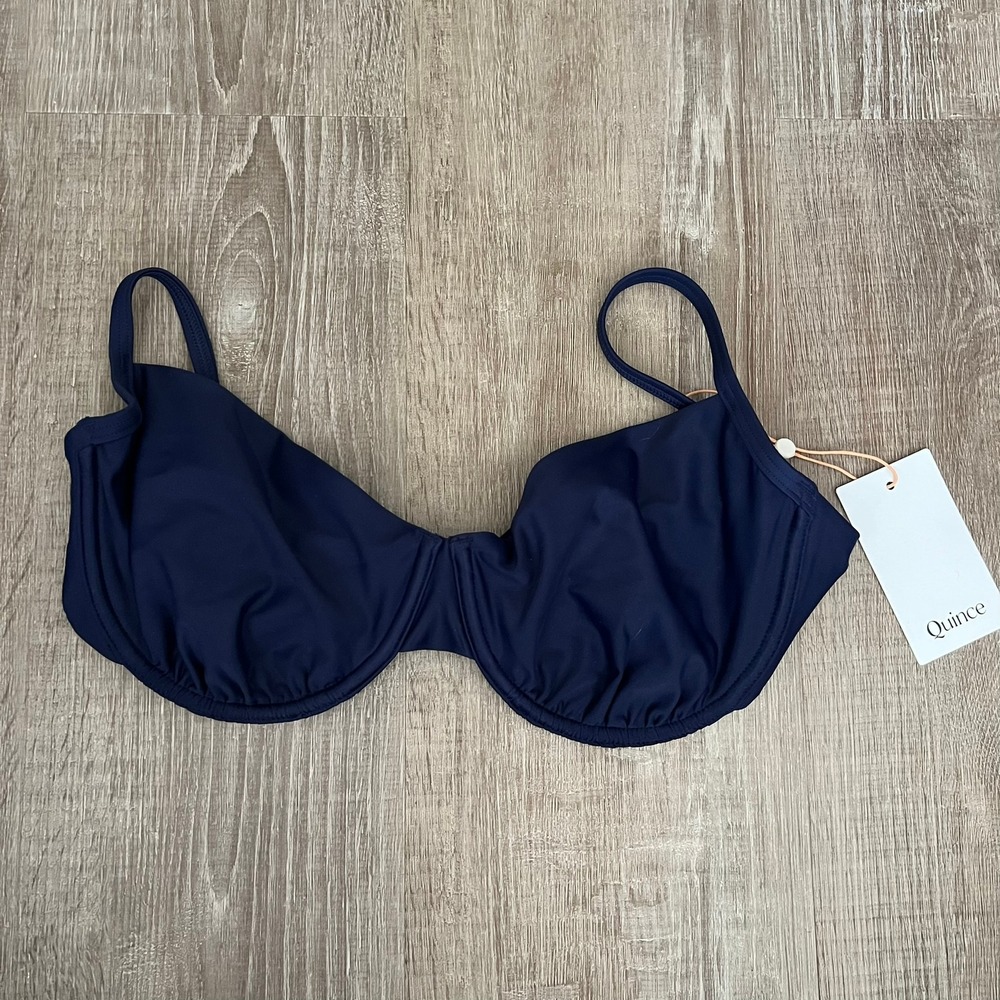 NWT Quince Italian Demi Bikini Top XL Deep Navy Blue Swim Vacation Beach